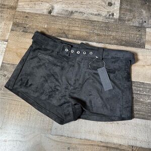 NWT BlankNYC Black Faux Suede Belted Shorts Size 28 Edgy Minimalist